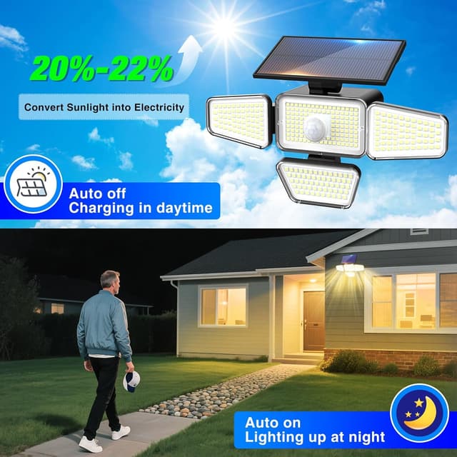 Detalle 2 de Peasur faretto LED da esterno solare con sensore di movimento e 318 LED