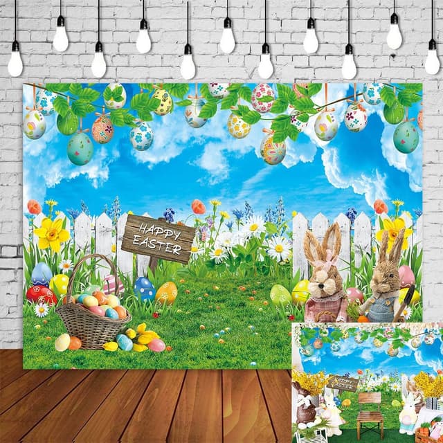 Imagen de BINQOO 8x6FT Blue Sky Easter Backdrop en OfertitasTOP