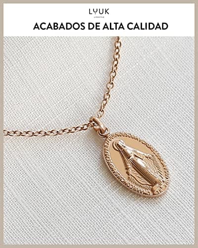 Detalle de LUUK LIFESTYLE Collar de acero inoxidable con colgante de la Virgen María y tarjeta HAPPINESS (rosa)