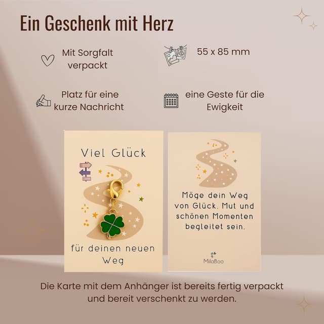 Detalle de Milaboo Kleeblatt Schlüsselanhänger mit Karte – Glücksbringer Geschenk in 12 Varianten, 55×85 mm (Neuer Weg)