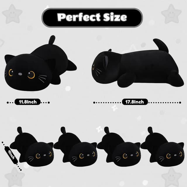 Detalle de SQEQE Black Cat Plush – 5-in-1 giant cat pillow with removable 4 baby kittens