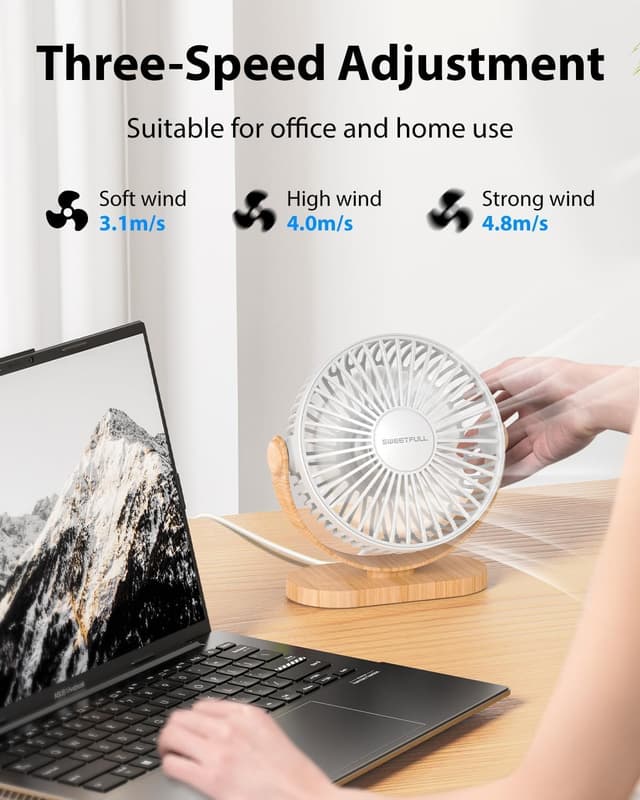 Detalle 2 de SWEETFULL Desk Fan 3-Speed USB Quiet Mini