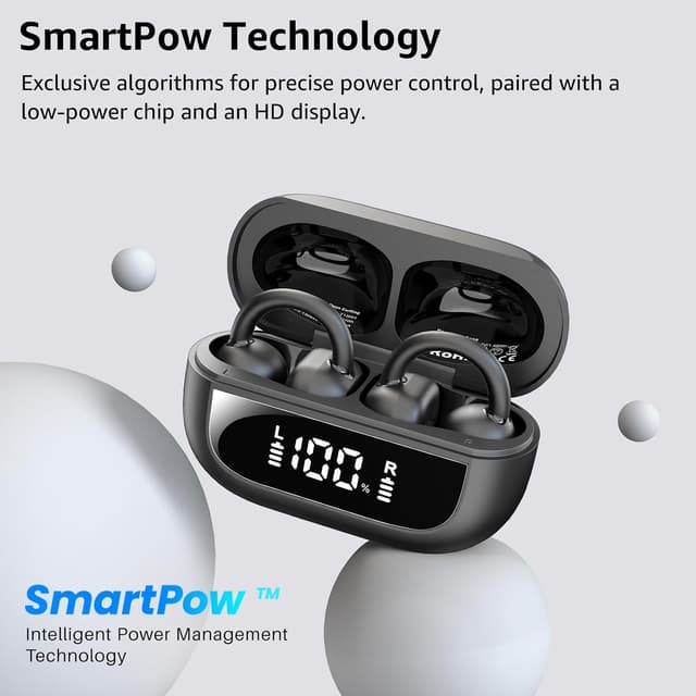 Thumbnail 6 de TOZO OpenEarRing Cuffie Bluetooth 5.1 con microfono e cancellazione rumore, autonomia fino a 40 ore, display LED e IPX5 (Nero)