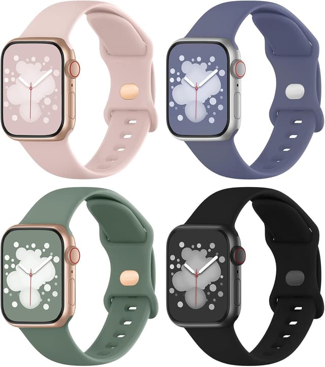 Detalle de Adepoy 4-Pack Silicone Sport Strap for Apple Watch Series 11, 10, 9 and Ultra (38mm–49mm)