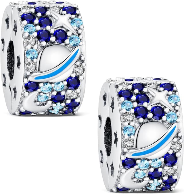 Detalle de KEQ 925 Sterling-Silber Spacer Charms als Stopper für Armbänder & Ketten mit Zirkonia-Pavé