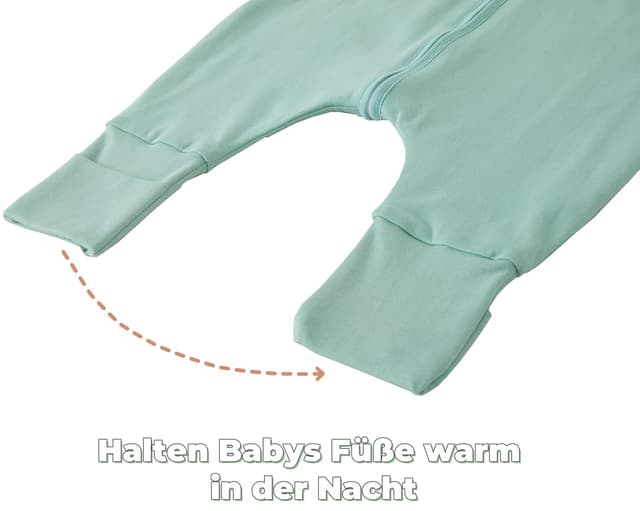 Detalle de Chilsuessy Baby-Schlafsack mit Beinen 1,5 Tog, 100% Baumwolle (Grün), 100 cm für 105–115 cm