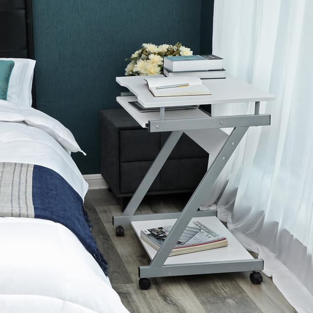 Detalle de VASAGLE Z-Form Schreibtisch LCD811W (weiß) mit 4 Rollen und Tastaturauszug