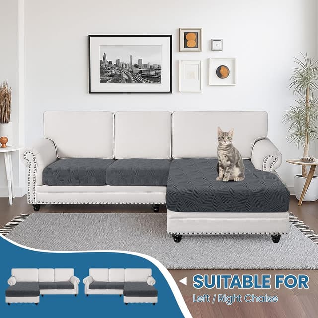 Thumbnail 1 de Ystyle copricuscini divano elasticizzato grigio chiaro per penisola (1 posto*2 + chaise longue)