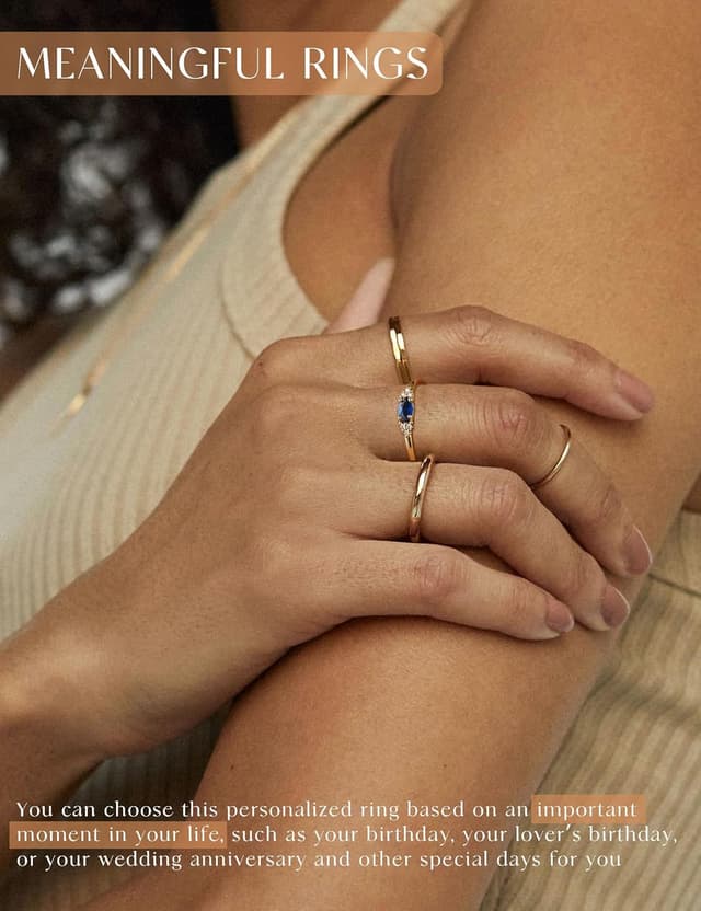 Detalle de ZNBOH Geburtsstein-Ring Damen wasserfest, 18K vergoldet – stapelbar mit Zirkonia (Amethyst, Aquamarin, Citrin u. a.)