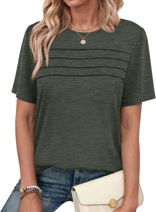 Detalle de PLMOKEN Tee shirt femme à manches courtes plissé col rond