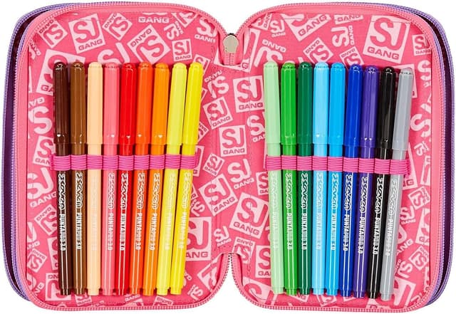 Detalle 2 de Astuccio SJ Gang 3 zip Sphere Full Girl rosa con 3 scomparti e set da 45 pezzi