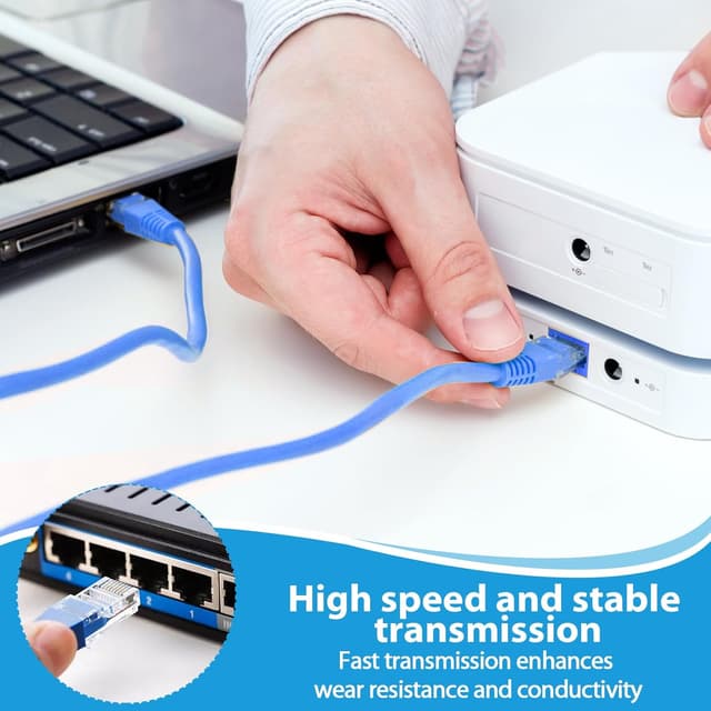 Detalle de FunWorth Short Cat6 Ethernet Cable (15cm) – 10 Pack RJ45 Patch Leads, Colour Coded for 1Gbps Network Setups