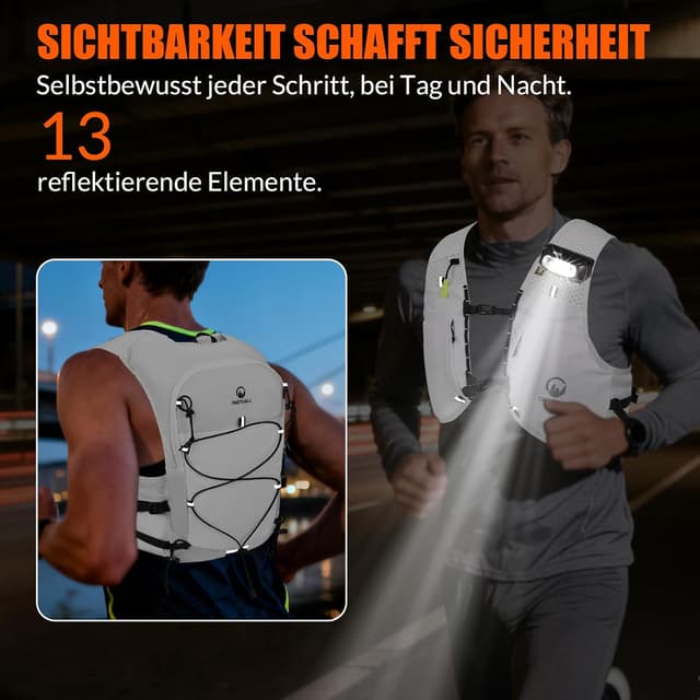 Detalle de ONETOALL Laufweste Damen/Laufweste Herren mit LED & 2 faltbaren Trinkflaschen (500 ml)