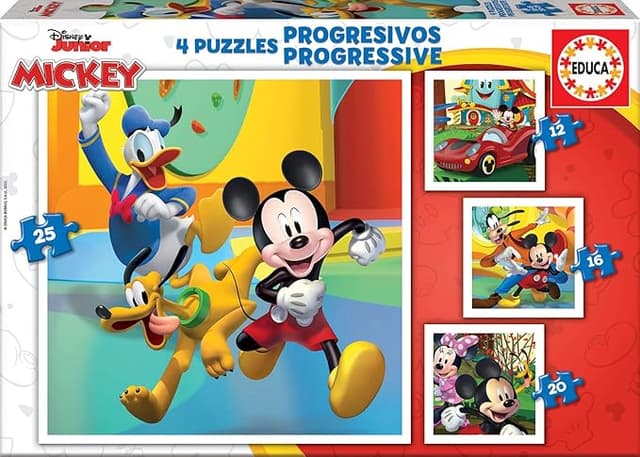 Detalle de Educa Mickey and Friends - 4 Puzzles Progresivos 🧩 12-25 Piezas, 16x16 cm