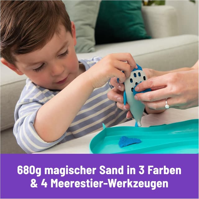 Detalle de Kinetic Sand Project Planet Ozean Spielset (680 g magischer Sand) mit 4 Meerestier-Werkzeugen – für Kinder ab 3 Jahren