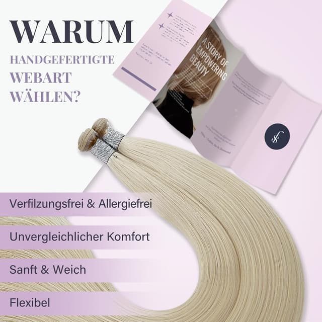 Detalle de Fshine Echthaar Extensions Tressen Blond, 60 cm (60 g) – zum Einnähen, Remy Weft Bund
