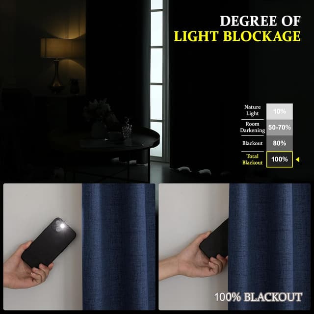 Detalle 2 de CUCRAF 100% Blackout Curtains Blue (108 Inch Drop) – 2 Panel Thermal Eyelet Soft Texture