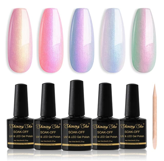 Thumbnail 6 de Shining She UV Nagellack Pearl Effect Set mit 5 Farben (Meerjungfrau Pearl) – inklusive Stick für Kreis- & Muschel-Effekte