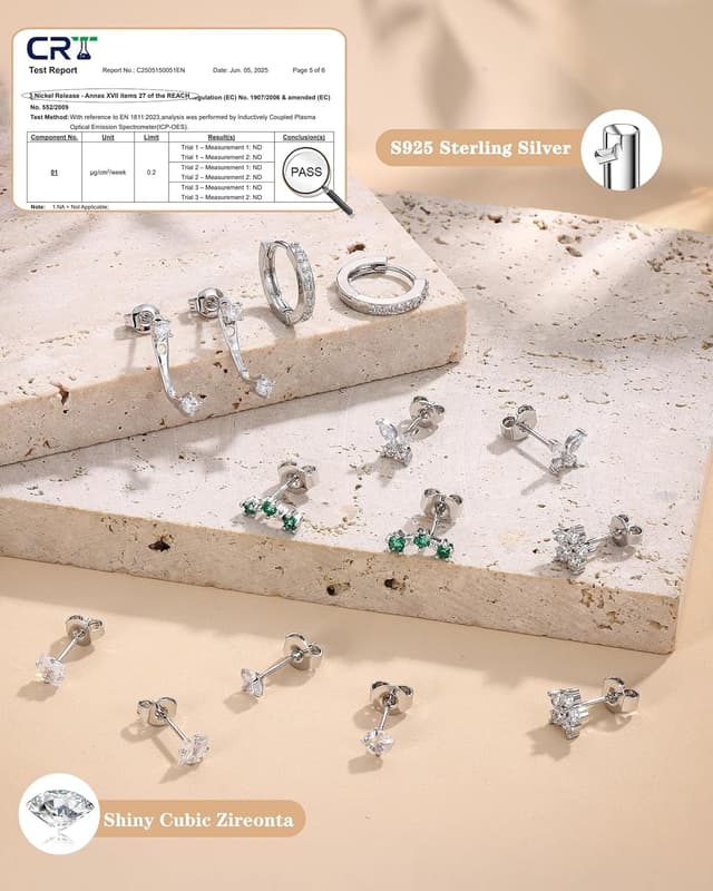 Detalle de Roheafer S925 Sterling Silber Ohrringe-Set mit 14K vergoldeten Ohrsteckern, Opal/CZ & Huggie Creolen (7 Paar)