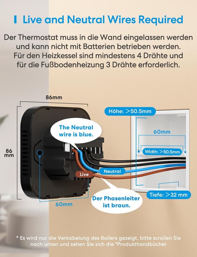 Detalle de meross Smart Thermostat (Matter) WLAN für Fußbodenheizung & Boiler – digitaler Heizungsthermostat
