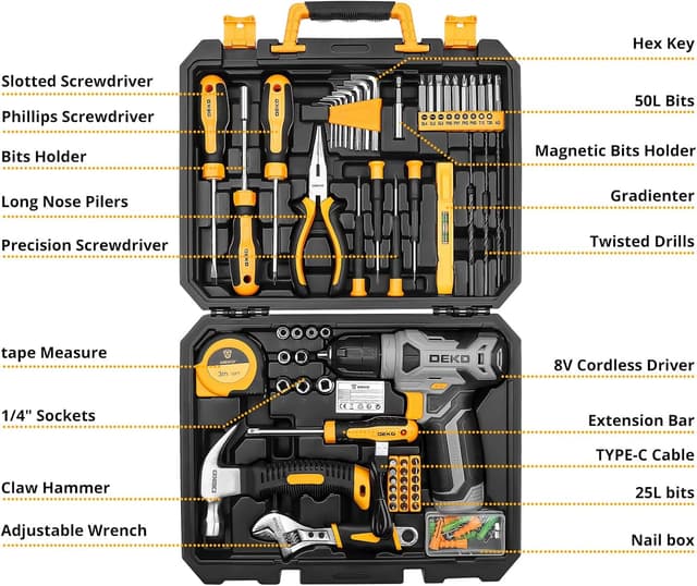 Thumbnail 1 de DEKO 8V Cordless Drill Set 126pc