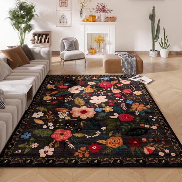 Thumbnail 6 de Rugcomf Area Rug 9x12 Boho Floral Low Pile 🏡