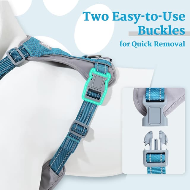 Detalle de Huntboo Anti-Zug Hundegeschirr mit Reflektoren, 2 Leinenclips und Verstellung (Blau, M)