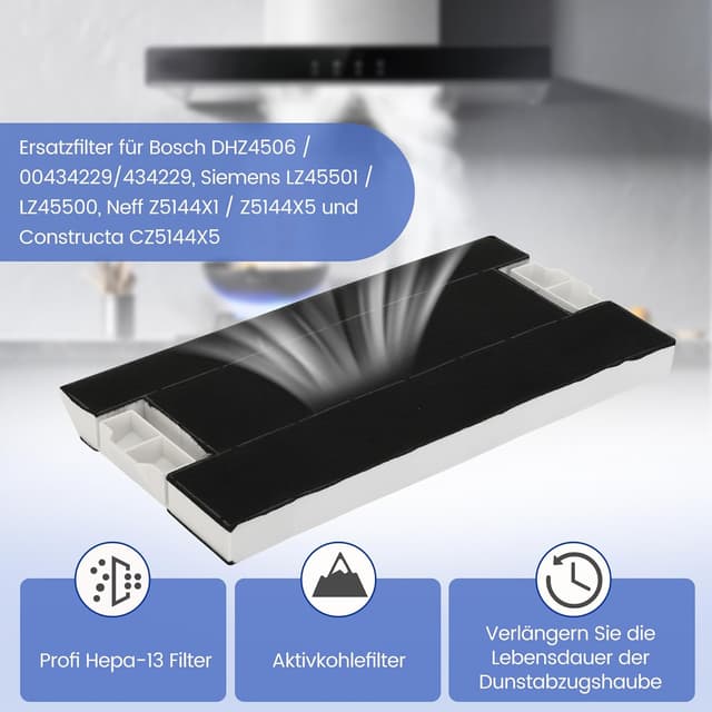 Detalle de Aktivkohlefilter für Dunstabzugshauben – kompatibel u. a. mit Bosch DHZ4506, Siemens LZ45501/45500, Neff Z5144X1/X5