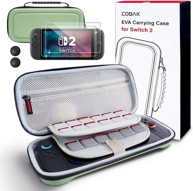 Detalle de CoBak Large Capacity Carrying Case for Nintendo Switch 2 (2025) – 3-in-1 Bundle (Matcha Green, Gift Box Edition)