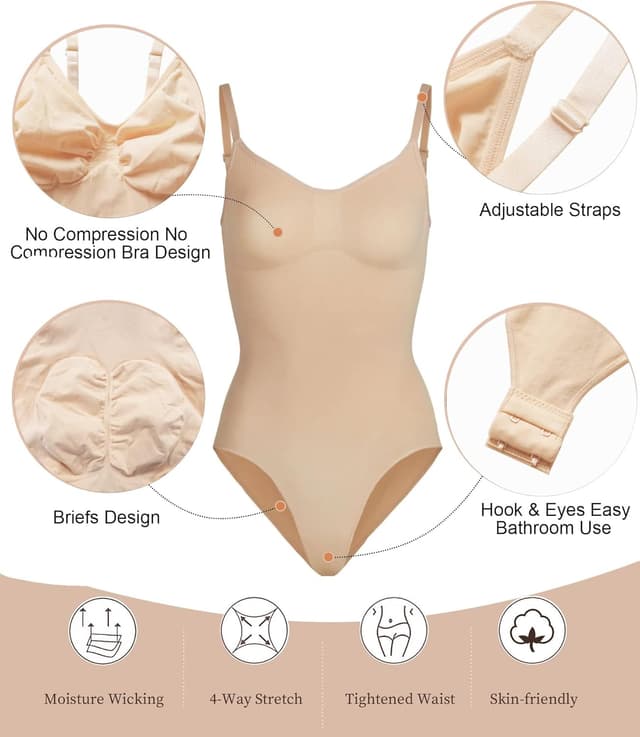 Detalle de SHAPERX Women’s Seamless Shapewear Bodysuit with Tummy Control & Waist Snatching