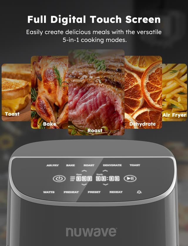 Detalle 2 de NuWave Brio Plus 8 Qt Air Fryer (PFAS Free) with Digital Touch Screen, Cool White Display, 50°F–400°F