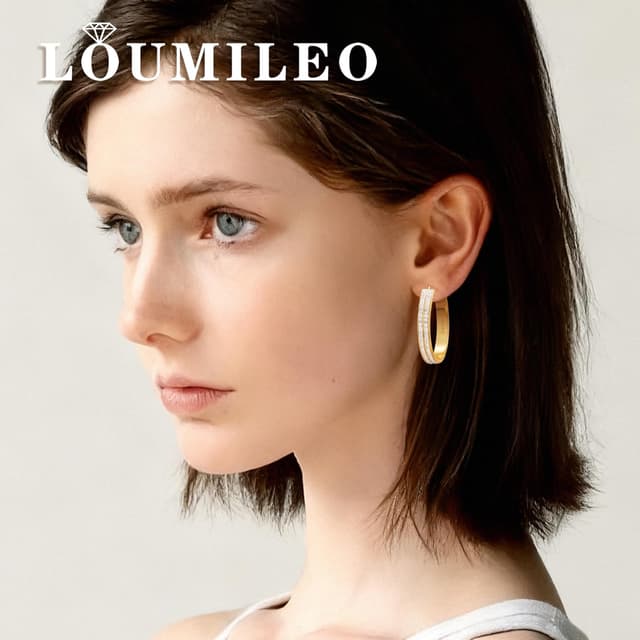 Detalle de LOUMILEO 5mm Creolen Silber 925 mit doppelter Zirkonia-Optik (Doppelreihig) für Damen