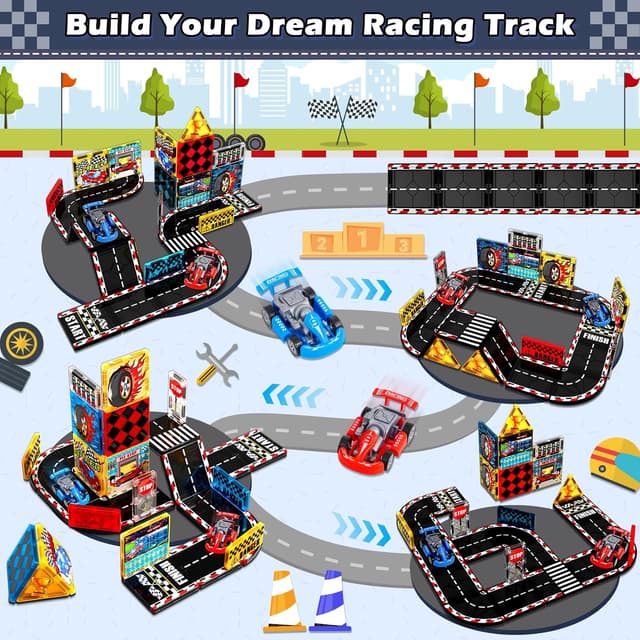 Detalle 2 de Magnetic Tiles Road Set (34-Piece) Magnetic Car Race Track for Kids Ages 4–8