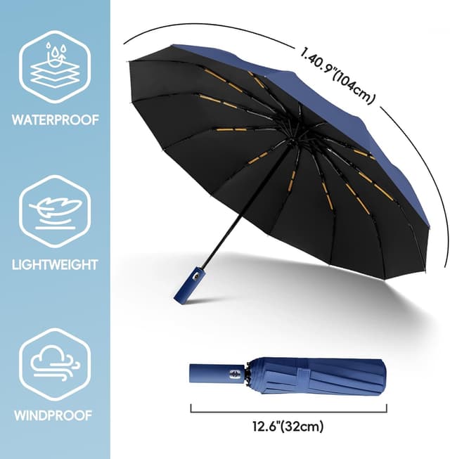 Detalle de Lusibaka windproof strong compact folding umbrella with 42-inch coverage and UPF 50 UV protection