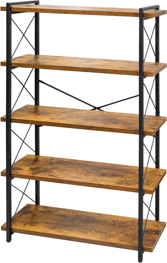 Detalle de HCHQHS 5-Tier Industrial Bookshelf with Metal Frame and Rustic Wooden Shelves (Freestanding)