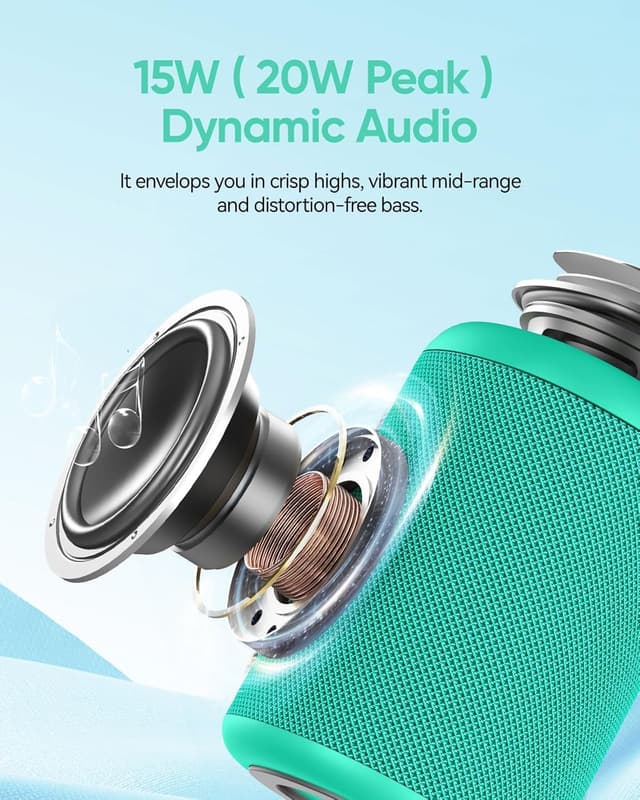 Detalle 2 de AY Tragbarer Bluetooth-Lautsprecher mit Licht, 15-W-Sound und IPX5-Schutz (AUX, TF/TF-Karte, Stereo-Paarung)