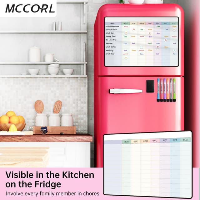 Detalle de MCCORL Magnetic Chore Chart weekly fridge whiteboard (Monday to Sunday)
