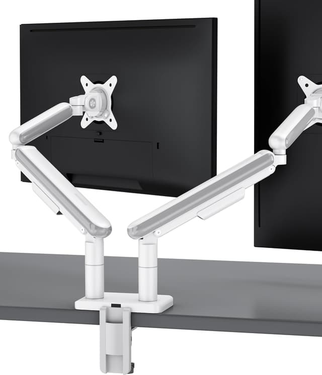Detalle de Desktronic doppelte Monitorhalterung für zwei Monitore bis 34" und 8 kg – VESA 75/100, 360° drehbar, höhenverstellbar