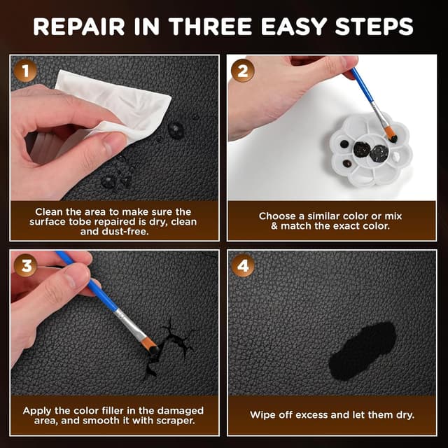 Detalle de BUDOCI Leder Reparatur Set Schwarz – Flüssigleder für Kratzer und Risse an Kunstleder, Vinyl & Co.