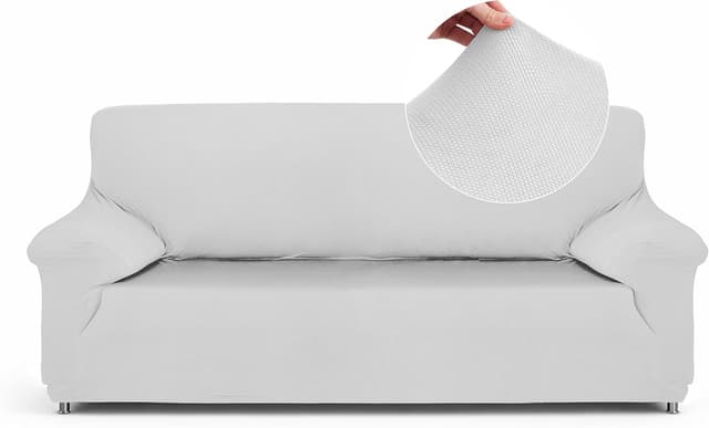 Detalle de Textilhome Copridivano 2 posti con braccioli bianco, fodera elasticizzata antigraffio per gatti