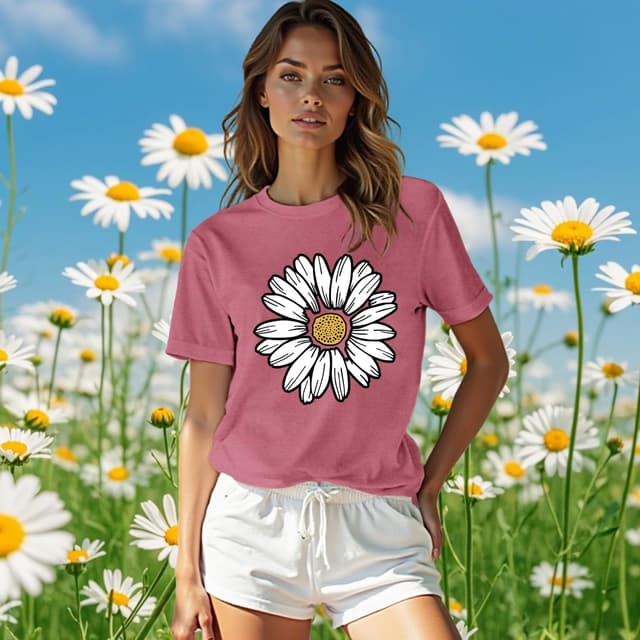 Detalle de Qskall Daisy T Shirts for Women – Marguerite Daisy Floral Wildflower Tee Tops