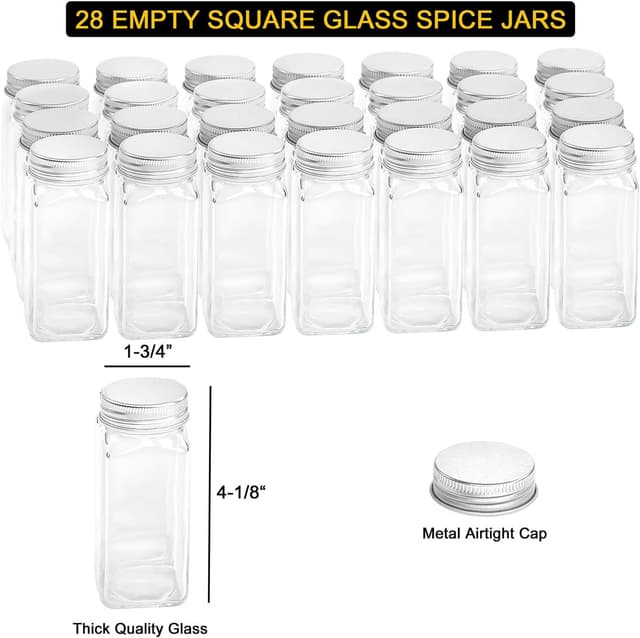 Detalle de SpaceAid SpaceAid Spice Rack Organizer (32 Glass Jars + Labels, Chalk Marker & Funnel) for Cabinet, Countertop, Pantry