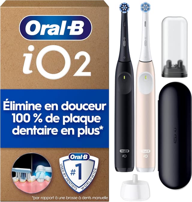 Detalle de Oral-B iO 2 Pack Duo : brosse à dents électrique silencieuse avec capteur de pression et 2 min de minuteur