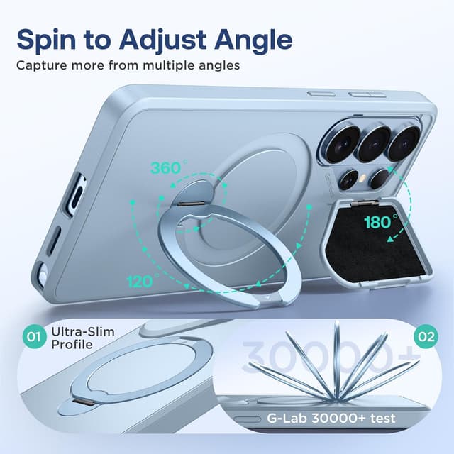 Detalle de GolbinBox 360 Adjustable Magnetic Stand Case for Samsung Galaxy S26 Ultra (Cream Blue) — Flip Camera Cover & Matte Anti-Slip Grip