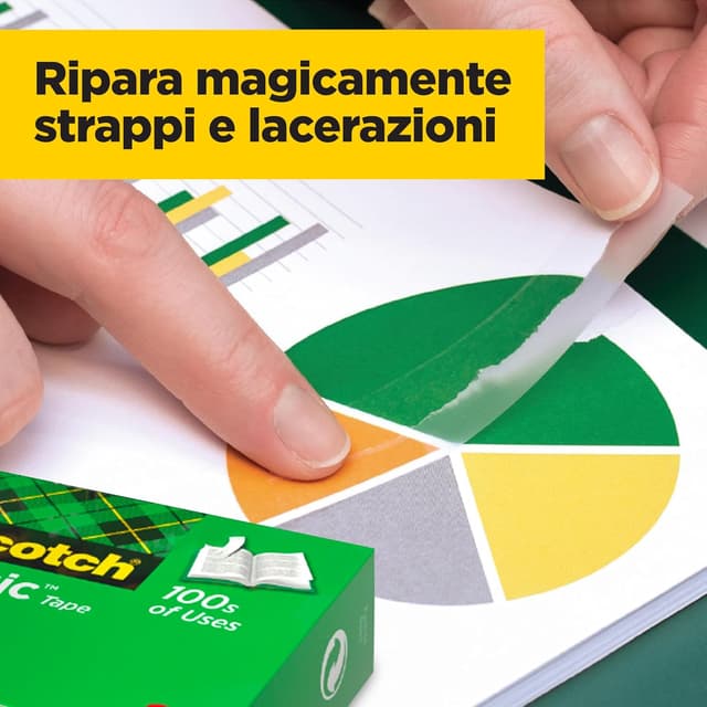 Detalle de Scotch dispenser da tavolo per nastro adesivo con base appesantita e 3 rotoli di Scotch Magic trasparente