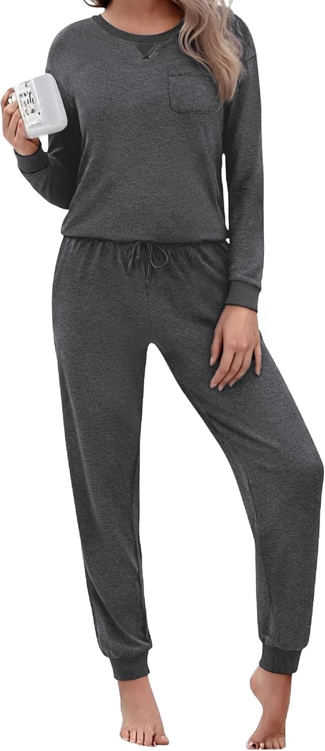 Detalle de Ensemble de pyjama femme Marvmys en coton 95% : manches longues d’hiver, col rond et poches (S à 3XL)