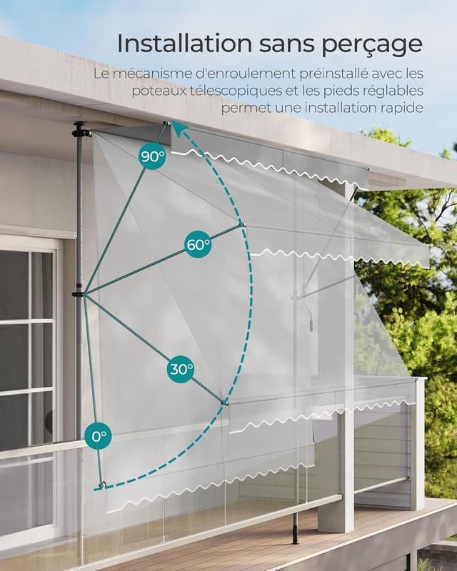 Detalle 2 de SONGMICS Store banne rétractable manuel GSA252G01 (250 x 180 cm) pour balcon, jardin et terrasse