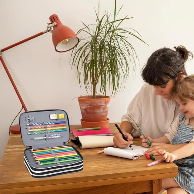 Detalle de Veroa Federmäppchen 3-fach quadratisch (57 Fächer) – schwarzes Mäppchen mit 3 Fächern