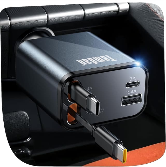 Detalle de Temdan 69W Retractable Car Charger 4‑Port