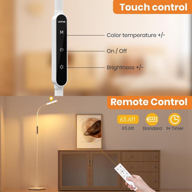 Detalle de Lastar LED Floor Lamp with Remote & Touch Control and Adjustable 3000K–6500K